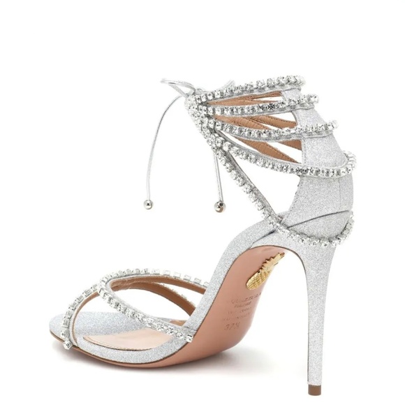 Aquazzura Luminous 105 mm Silver Leather Crystal-Embellished Sandals / Heels - Picture 7 of 17